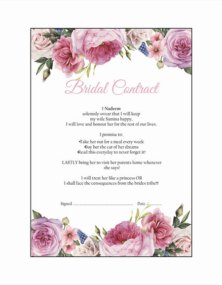 Blush Rose – A1 Bridal Contract – Funny Agreement for Husband/Wife