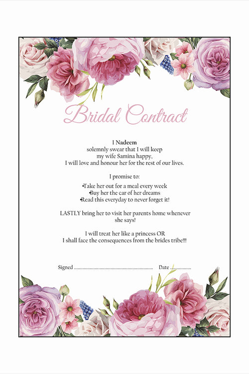 Load image into Gallery viewer, Blush Rose – A1 Bridal Contract – Funny Agreement for Husband/Wife
