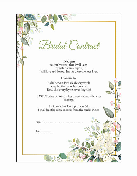 Pretty Pink Rosebud – A1 Bridal Contract – Funny Agreement for Husband/Wife