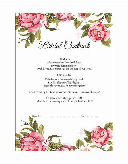 Rose Leaf – A1 Bridal Contract – Funny Agreement for Husband/Wife