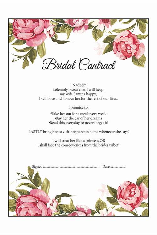 Load image into Gallery viewer, Rose Leaf – A1 Bridal Contract – Funny Agreement for Husband/Wife
