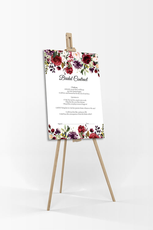 Load image into Gallery viewer, Maroon Rose  – A1 Bridal Contract – Funny Agreement for Husband/Wife
