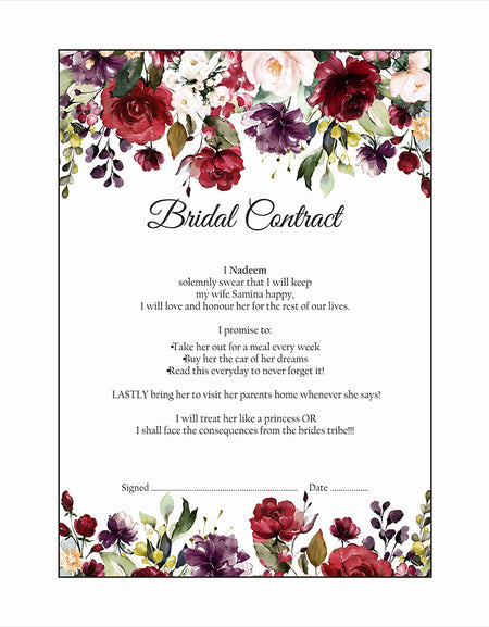 Scarlet Rose – A1 Bridal Contract – Funny Agreement for Husband/Wife