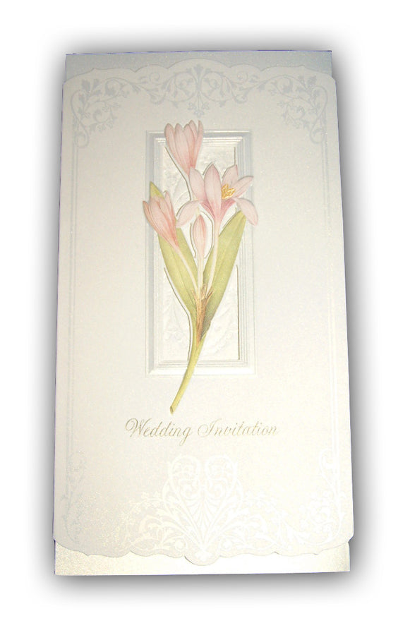 Panache 7003 Pink lilies Vintage Floral Wedding invitation card