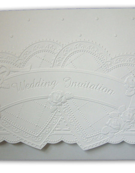 Only 50p each. Simple white embossed hearts cheap budget invitation 5076