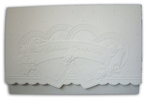 Load image into Gallery viewer, Only 50p each. Simple white embossed hearts cheap budget invitation 5076
