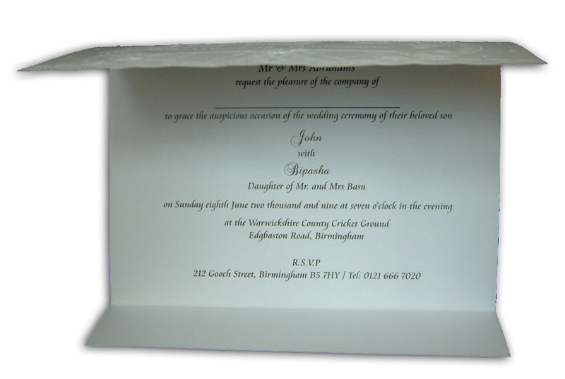 Only 50p each. Simple white embossed hearts cheap budget invitation 5076