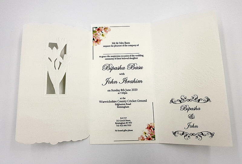 Panache 7003 Pink lilies Vintage Floral Wedding invitation card