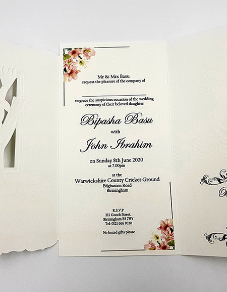 Panache 7003 Pink lilies Vintage Floral Wedding invitation card