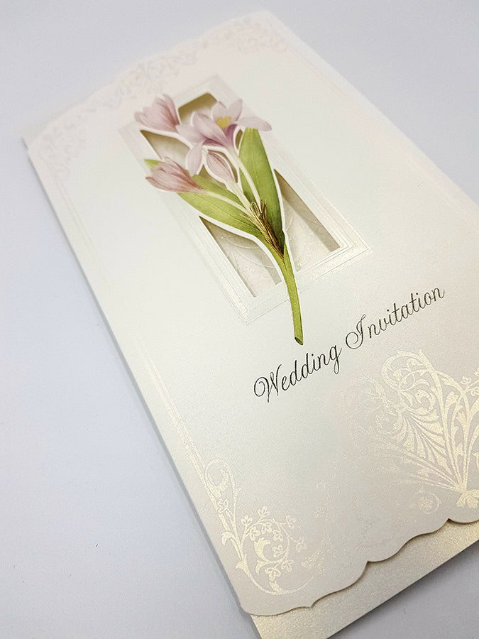 Panache 7003 Pink lilies Vintage Floral Wedding invitation card