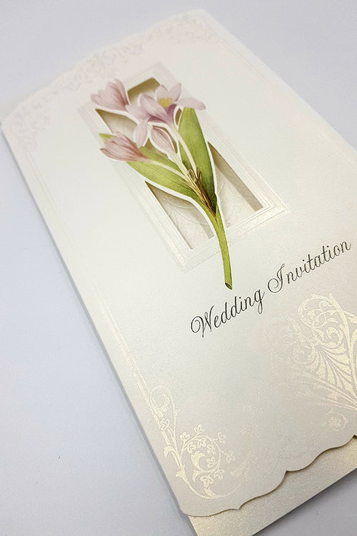 Load image into Gallery viewer, Panache 7003 Pink lilies Vintage Floral Wedding invitation card
