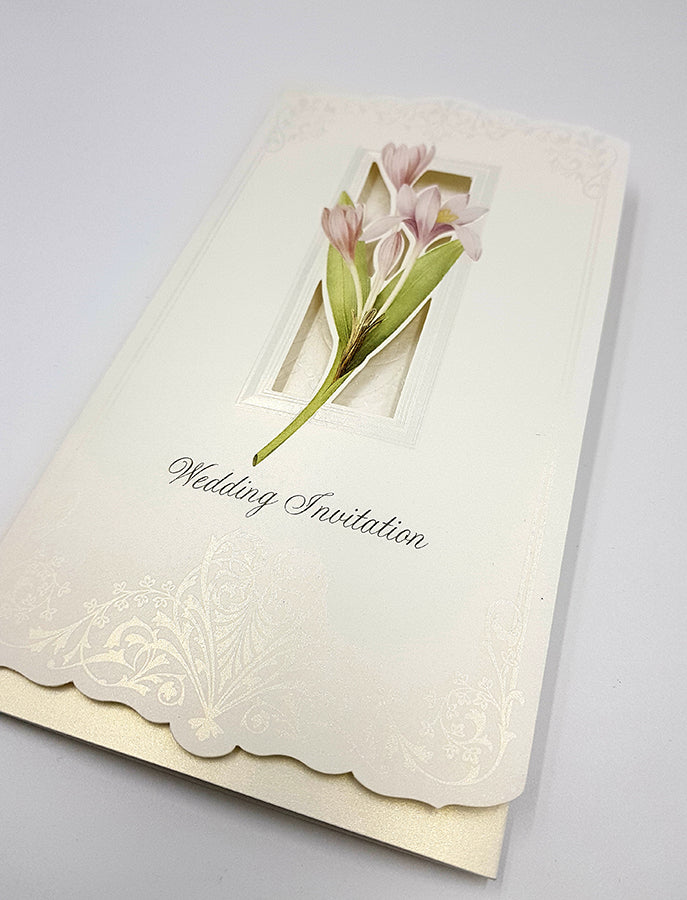 Panache 7003 Pink lilies Vintage Floral Wedding invitation card