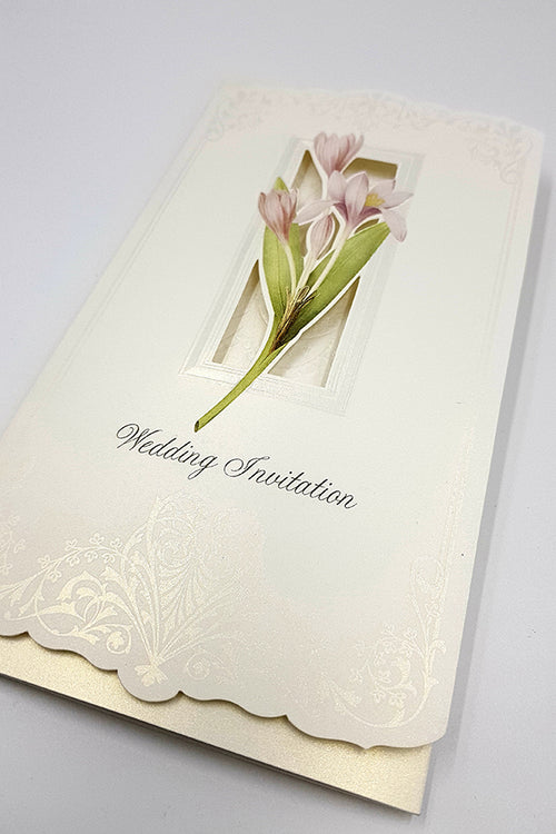 Load image into Gallery viewer, Panache 7003 Pink lilies Vintage Floral Wedding invitation card
