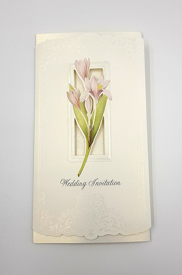 Panache 7003 Pink lilies Vintage Floral Wedding invitation card