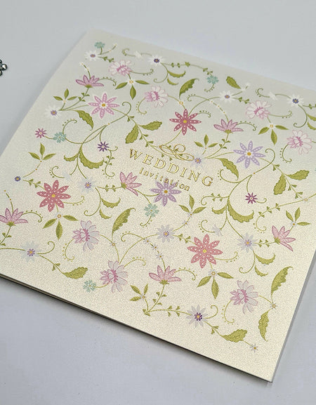 Pink and green Floral vine wall design wedding invitation card 9102