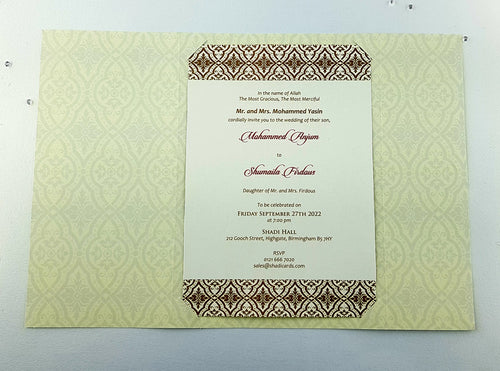 Load image into Gallery viewer, Cream Arabesque Arabic Bismillah Calligraphy Invitation PCM A5
