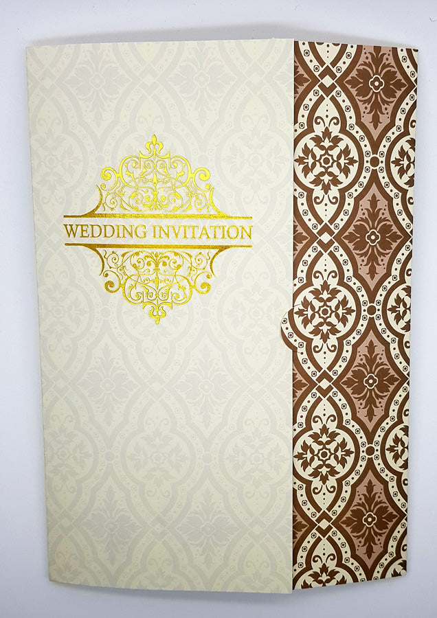 Cream and brown traditional marriage invitation card PCM WI