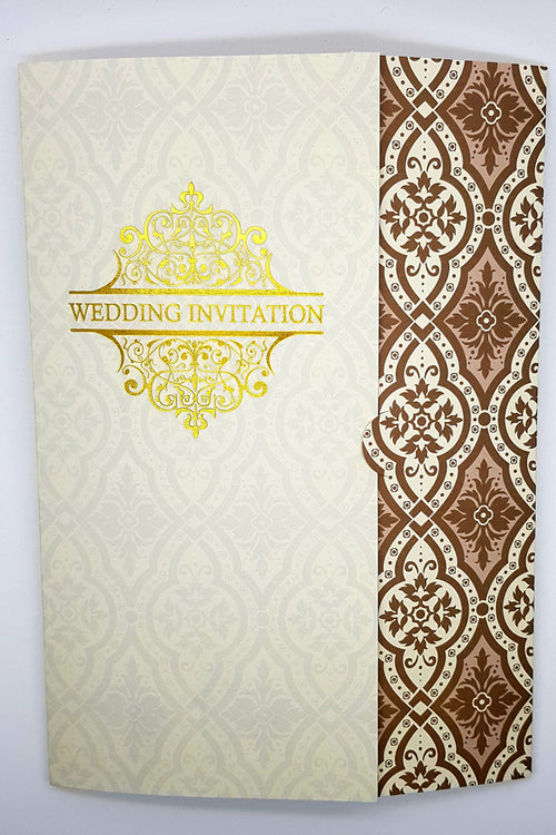 Load image into Gallery viewer, Cream and brown traditional marriage invitation card PCM WI

