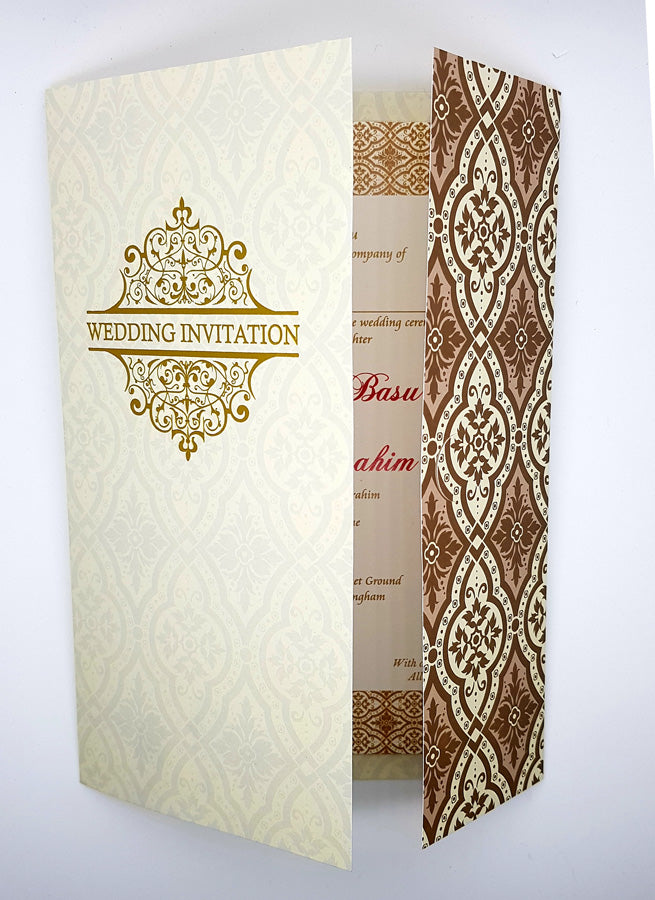 Cream and brown traditional marriage invitation card PCM WI