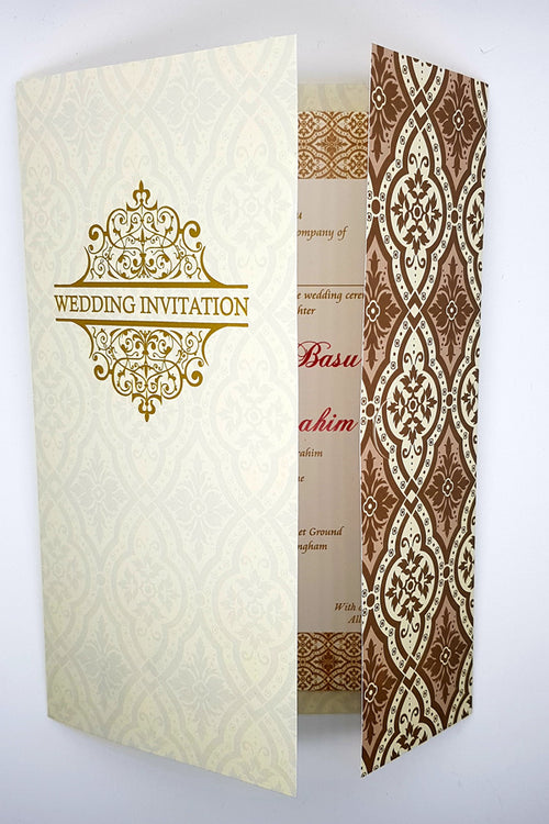 Load image into Gallery viewer, Cream and brown traditional marriage invitation card PCM WI
