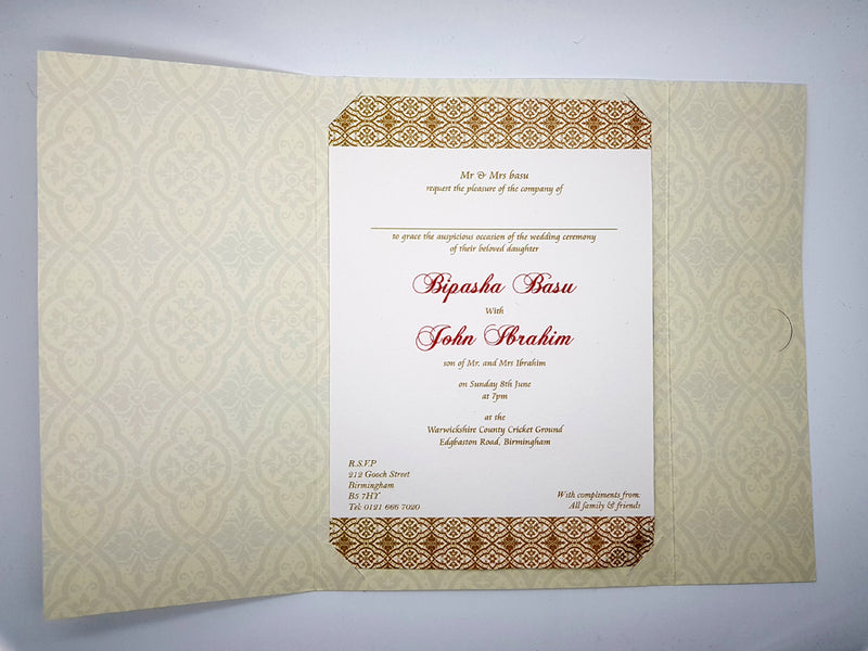 Cream and brown traditional marriage invitation card PCM WI
