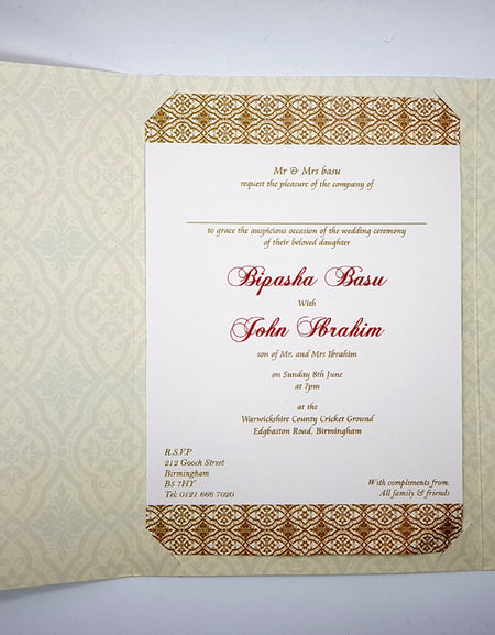 Cream and brown traditional marriage invitation card PCM WI