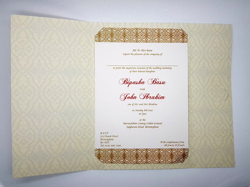 Load image into Gallery viewer, Cream and brown traditional marriage invitation card PCM WI
