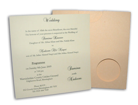 ABC 410 – Square Pocket Wedding Invitation with Circular Cut-Out Display Window