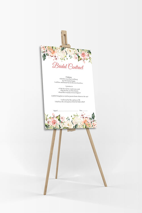 Load image into Gallery viewer, Peach Floral – A1 Bridal Contract – Funny Agreement for Husband/Wife
