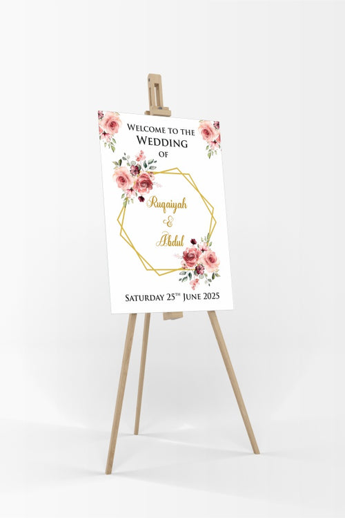 Load image into Gallery viewer, Peach &amp; Gold Floral – A1 Mounted Welcome Poster
