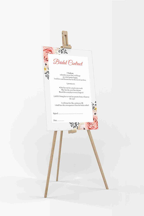 Load image into Gallery viewer, Peach Black Floral – A1 Bridal Contract – Funny Agreement for Husband/Wife
