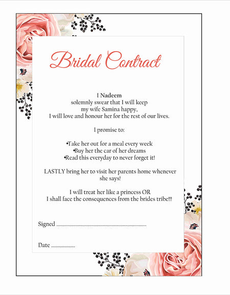Peach Black Floral – A1 Bridal Contract – Funny Agreement for Husband/Wife