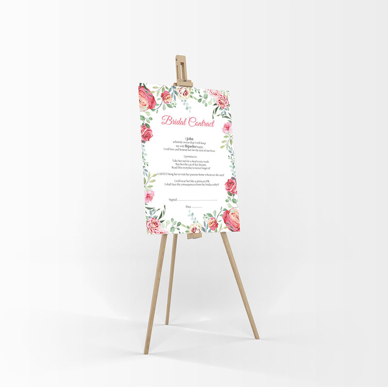 Pink Floral – A1 Bridal Contract – Funny Agreement for Husband/Wife