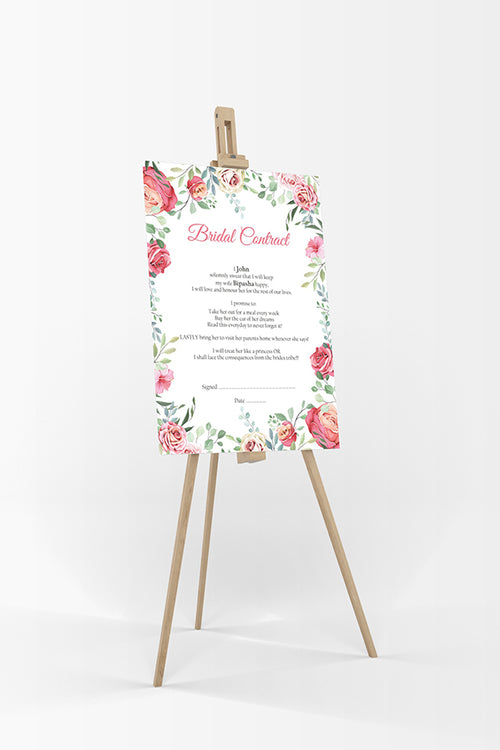 Load image into Gallery viewer, Pink Floral – A1 Bridal Contract – Funny Agreement for Husband/Wife
