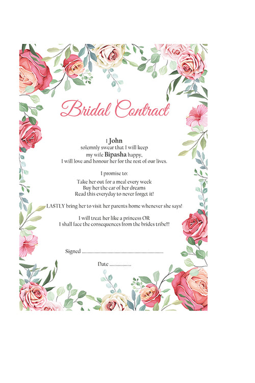 Load image into Gallery viewer, Pink Floral – A1 Bridal Contract – Funny Agreement for Husband/Wife
