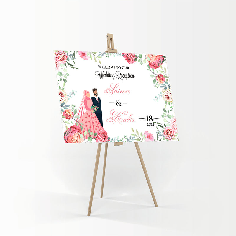 Pink Floral Caricature – A1 Mounted Welcome Poster