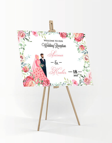 Pink Floral Caricature – A1 Mounted Welcome Poster