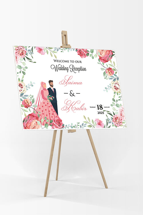 Load image into Gallery viewer, Pink Floral Caricature – A1 Mounted Welcome Poster
