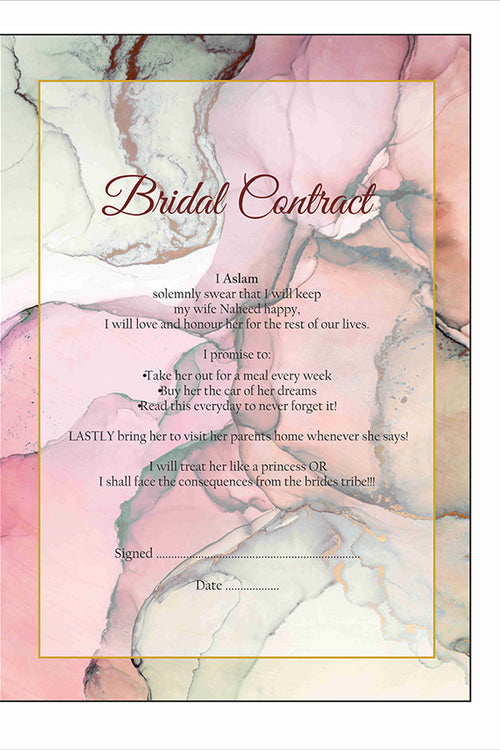 Load image into Gallery viewer, Pink Marble – A1 Bridal Contract – Funny Agreement for Husband/Wife
