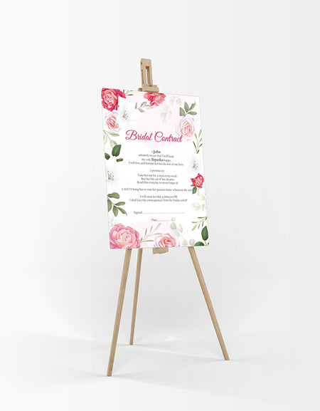 1075 – A1 Pink Rose Floral Border Bridal Contract, Marriage Contract