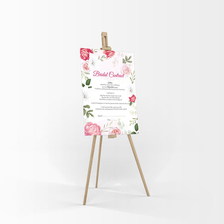 1075 – A1 Pink Rose Floral Border Bridal Contract, Marriage Contract