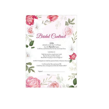 1075 – A1 Pink Rose Floral Border Bridal Contract, Marriage Contract