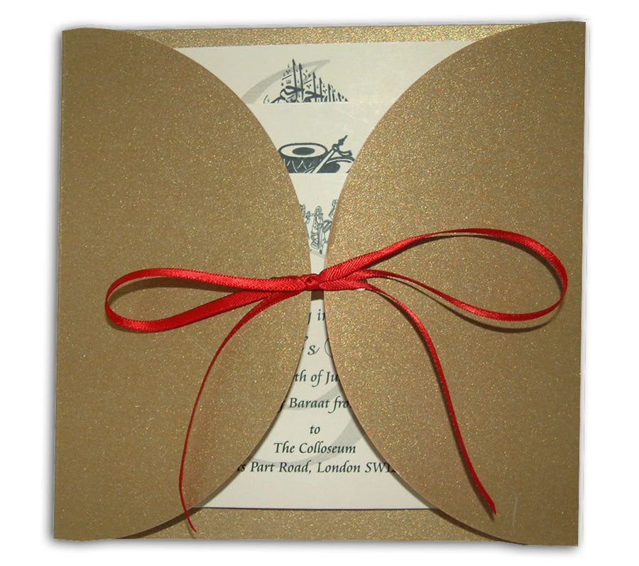 MCC Dark Gold Pearlescent Gatefold Ribbon Invitation – Shadicards.Com