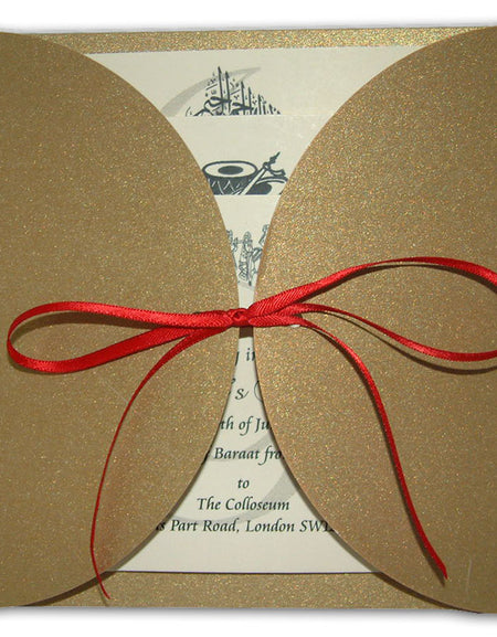 MCC Dark Gold Pearlescent Gatefold Ribbon Invitation