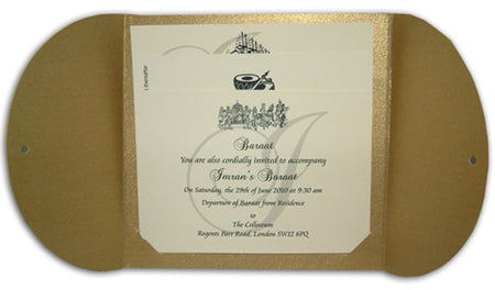 MCC Dark Gold Pearlescent Gatefold Ribbon Invitation