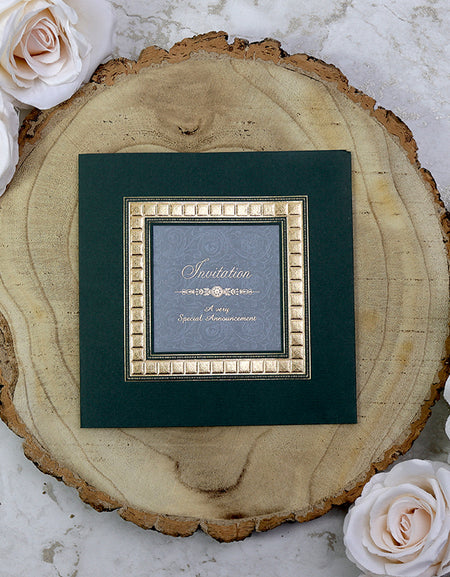 2009W Green and Gold floral swirl wedding invitation