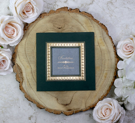 2009W Green and Gold floral swirl wedding invitation