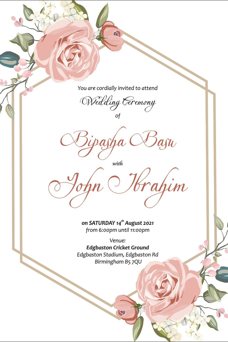 NZ 1005 Pink and Green Rose Floral Flat Invitation