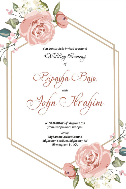 Load image into Gallery viewer, NZ 1005 Pink and Green Rose Floral Flat Invitation
