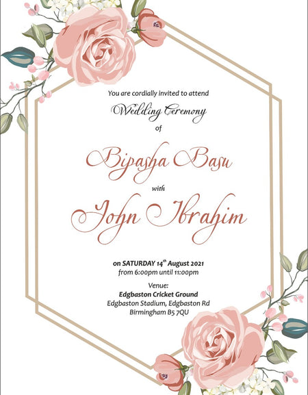 NZ 1005 Pink and Green Rose Floral Flat Invitation